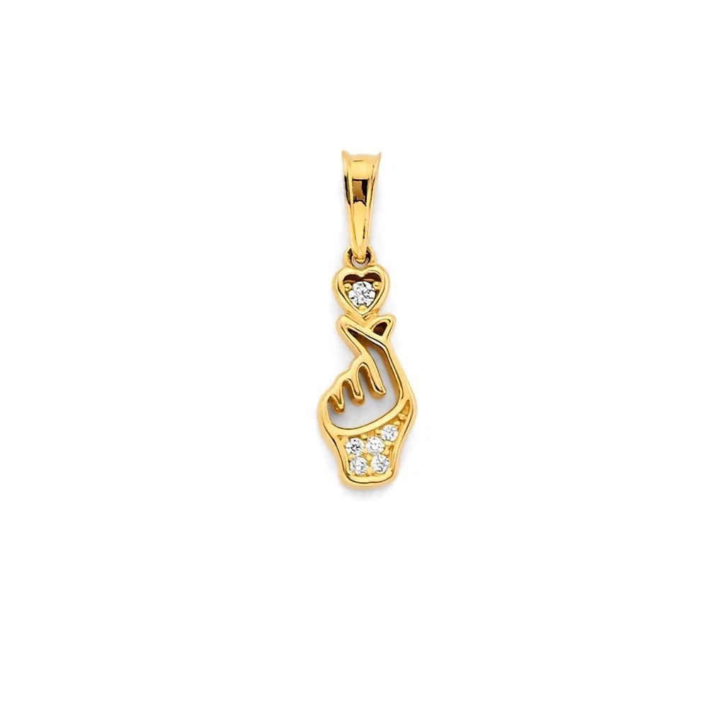 NEW 14K YELLOW GOLD KOREAN FINGER HEART PENDANT: NEW 14K YELLOW GOLD KOREAN FINGER HEART PENDANTKOREAN FINGER HEART PENDANTNEW 14KYELLOW GOLDHeight : 20 mmWidth : 5 mmApx. WEIGHT : 0.7g