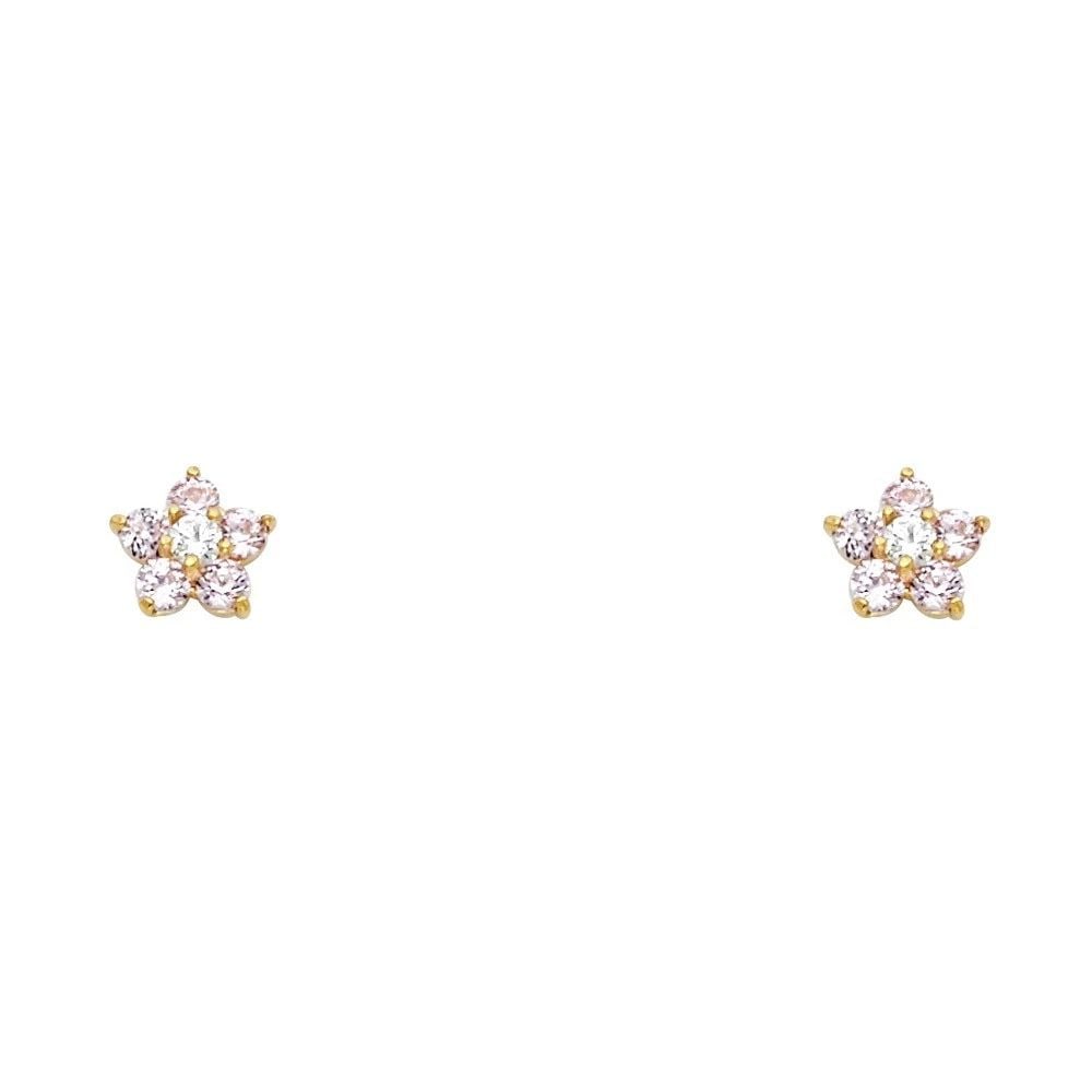 NEW 14K YELLOW GOLD 5 LEAF FLOWER PINK STUD EARRINGS: NEW 14K YELLOW GOLD 5 LEAF FLOWER PINK STUD EARRINGS5 LEAF FLOWER PINK STUD EARRINGSNEW 14KYELLOW GOLD