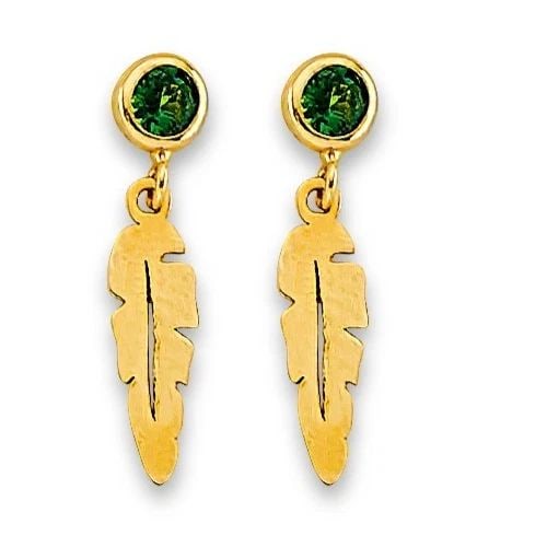 NEW 14K YELLOW GOLD FEATHER STUD EARRINGS WITH SCREW BACK (1 of 2)