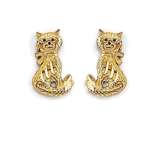 NEW 14K YELLOW GOLD CAT STUD EARRINGS WITH SCREW BACK: NEW 14K YELLOW GOLD CAT STUD EARRINGS WITH SCREW BACKCAT STUD EARRINGS WITH SCREW BACKNEW 14KYELLOW GOLD