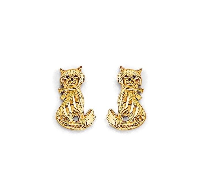 NEW 14K YELLOW GOLD CAT STUD EARRINGS WITH SCREW BACK: NEW 14K YELLOW GOLD CAT STUD EARRINGS WITH SCREW BACKCAT STUD EARRINGS WITH SCREW BACKNEW 14KYELLOW GOLD