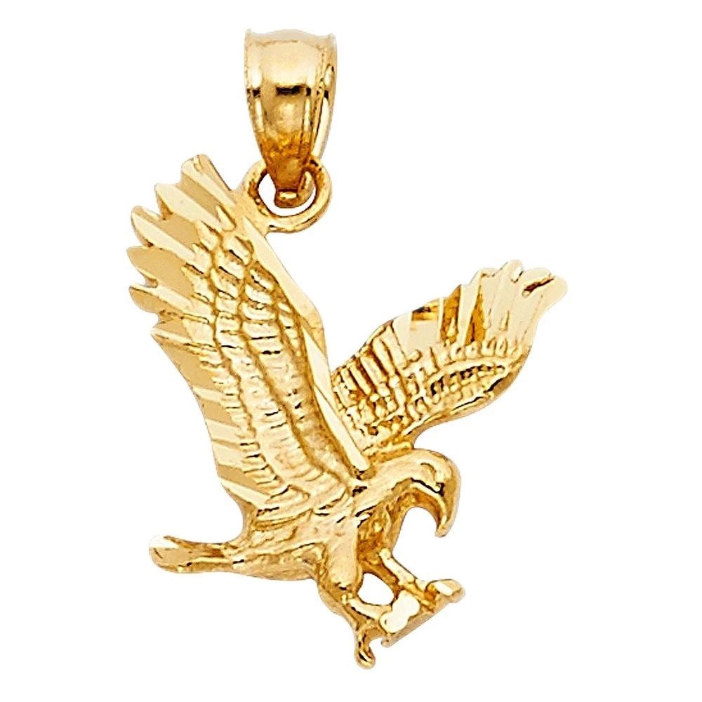 NEW 14K YELLOW GOLD EAGLE PENDANT: NEW 14K YELLOW GOLD EAGLE PENDANTEAGLE PENDANTNEW 14KYELLOW GOLDHeight : 17 mmWidth : 14 mmApx. WEIGHT : 1.3g