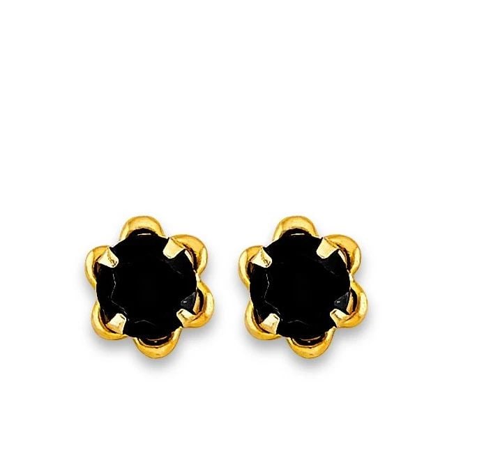 NEW 14K YELLOW GOLD BLACK FLOWER STUD EARRINGS WITH SCREW BACK: NEW 14K YELLOW GOLD BLACK FLOWER STUD EARRINGS WITH SCREW BACKBLACK FLOWER STUD EARRINGS WITH SCREW BACKNEW 14KYELLOW GOLD