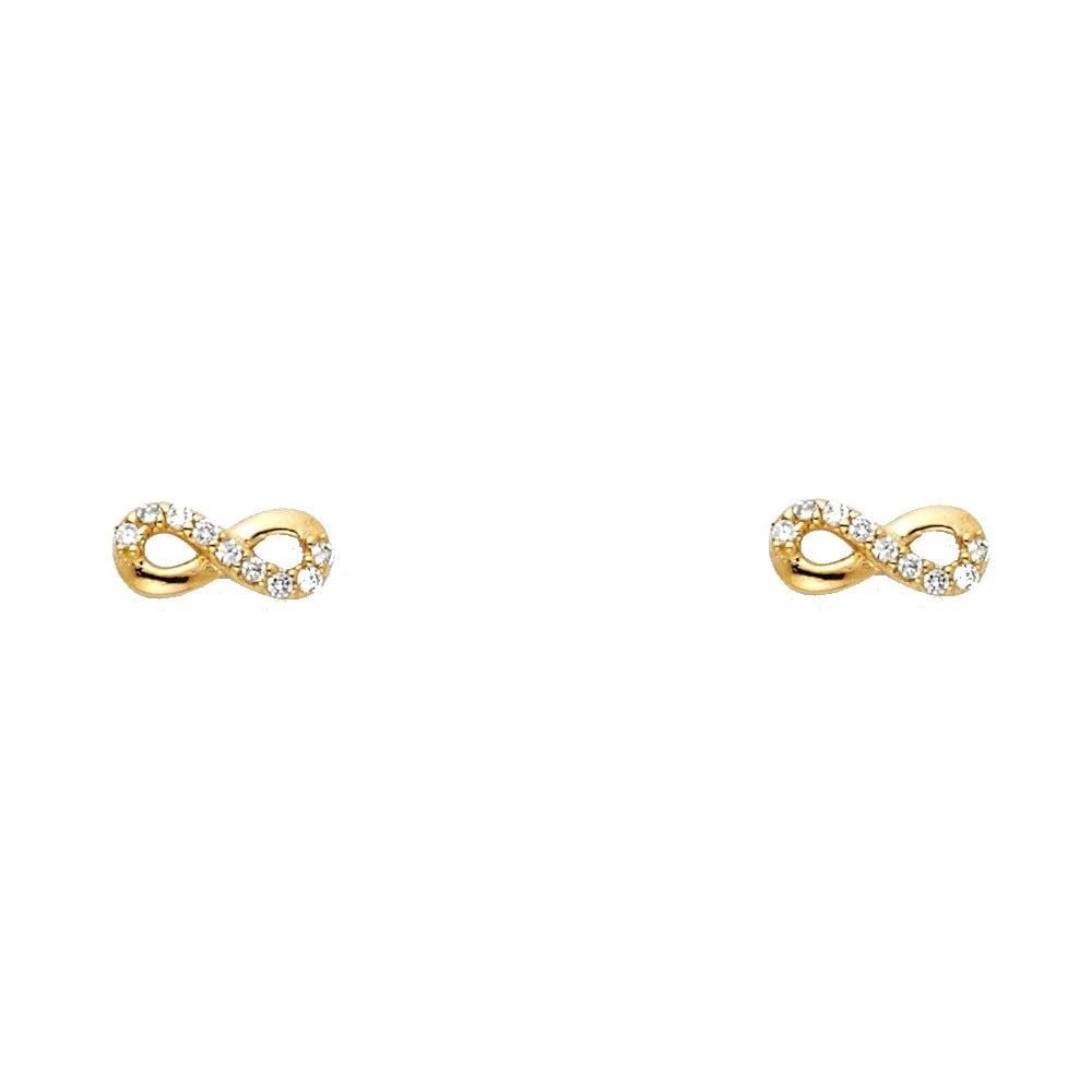 NEW 14K YELLOW GOLD INFINITY STUD EARRINGS WITH SCREW BACK: NEW 14K YELLOW GOLD INFINITY STUD EARRINGS WITH SCREW BACKINFINITY STUD EARRINGS WITH SCREW BACKNEW 14KYELLOW GOLD