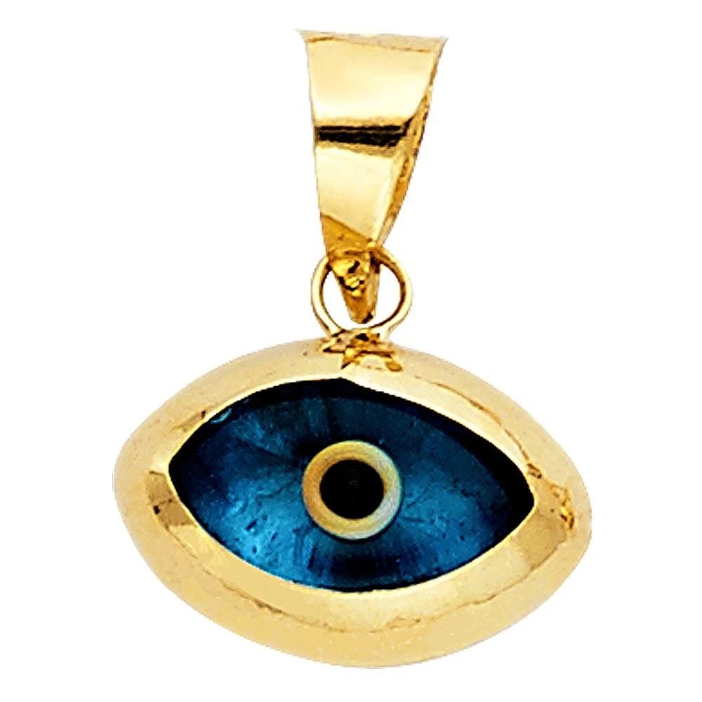 NEW 14K YELLOW GOLD EVIL EYE PENDANT (PT452): NEW 14K YELLOW GOLD EVIL EYE PENDANT (PT452)EVIL EYE PENDANT (PT452)NEW 14KYELLOW GOLDHeight : 10.5 mmWidth : 15 mmApx. WEIGHT : 0.7g