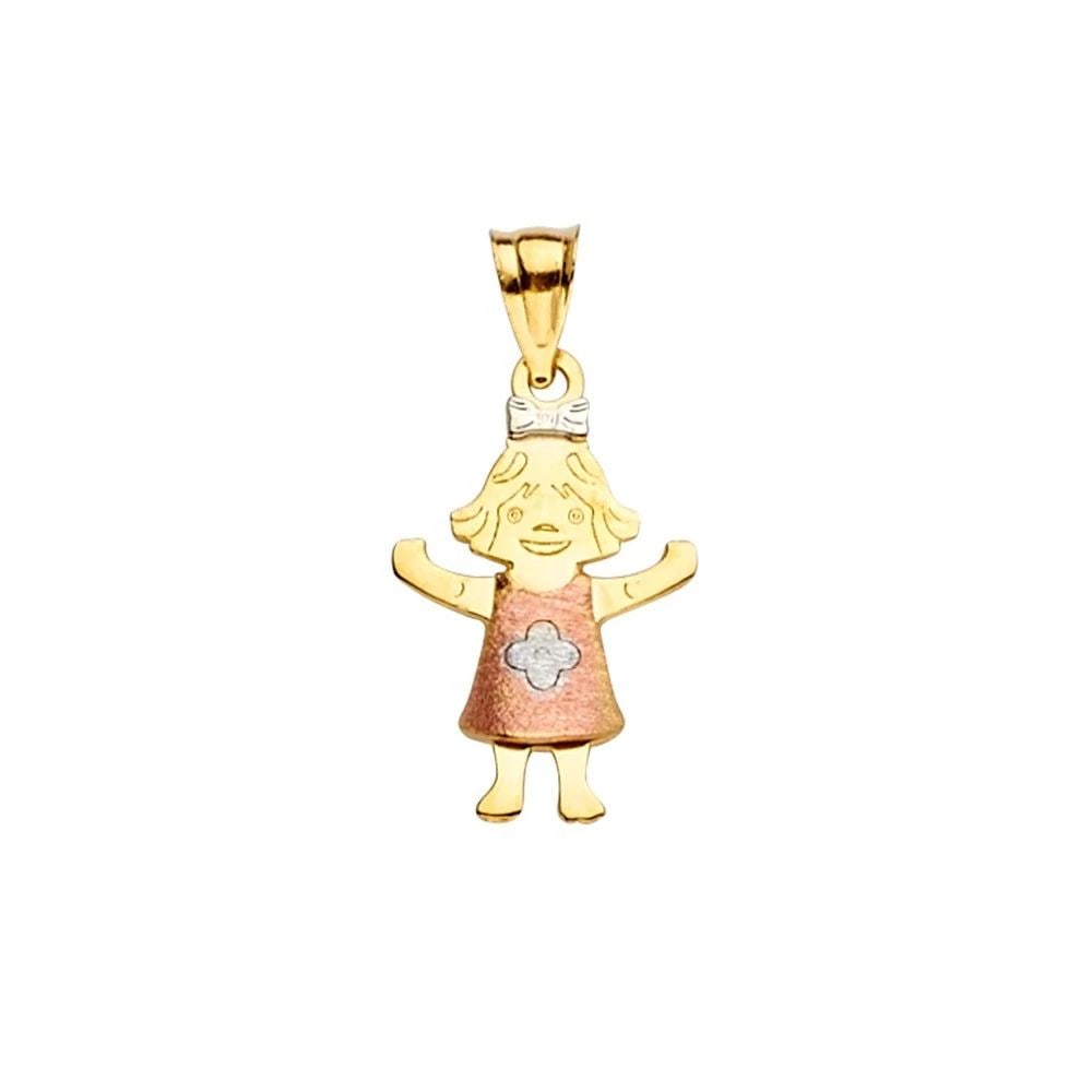NEW 14K TRI COLOR GOLD GIRL PENDANT: NEW 14K TRI COLOR GOLD GIRL PENDANTGIRL PENDANTNEW 14KTRI COLOR GOLDHeight : 22 mmWidth : 11 mmApx. WEIGHT : 0.7g