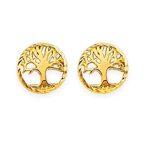 NEW 14K YELLOW GOLD TREE OF LIFE STUD EARRINGS WITH SCREW BACK: NEW 14K YELLOW GOLD TREE OF LIFE STUD EARRINGS WITH SCREW BACKTREE OF LIFE STUD EARRINGS WITH SCREW BACKNEW 14KYELLOW GOLD
