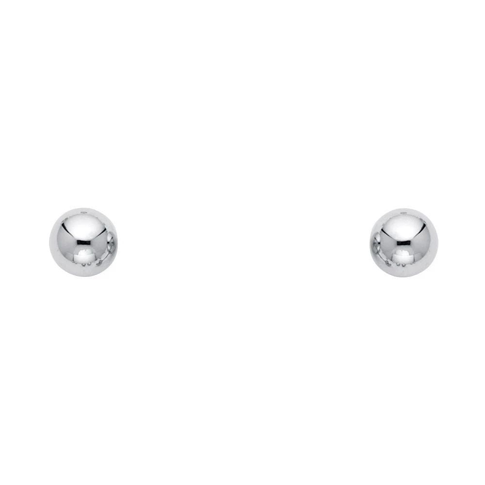 NEW 14K 6MM WHITE RHODIUM PLATED BALL POST EARRINGS WITH PUCH BACK (1 of 2)