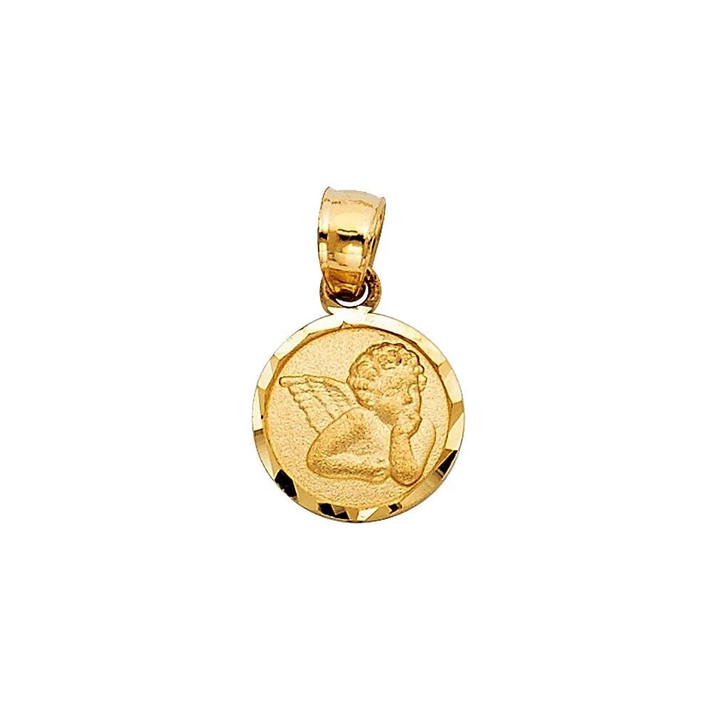 NEW 14K YELLOW GOLD ANGEL PENDANT SMALL (10MM DIAMETER): NEW 14K YELLOW GOLD ANGEL PENDANT SMALL (10MM DIAMETER)ANGEL PENDANT SMALL (10MM DIAMETER)NEW 14KYELLOW GOLDHeight : 10 mmWidth : 10 mmApx. WEIGHT : 0.7g