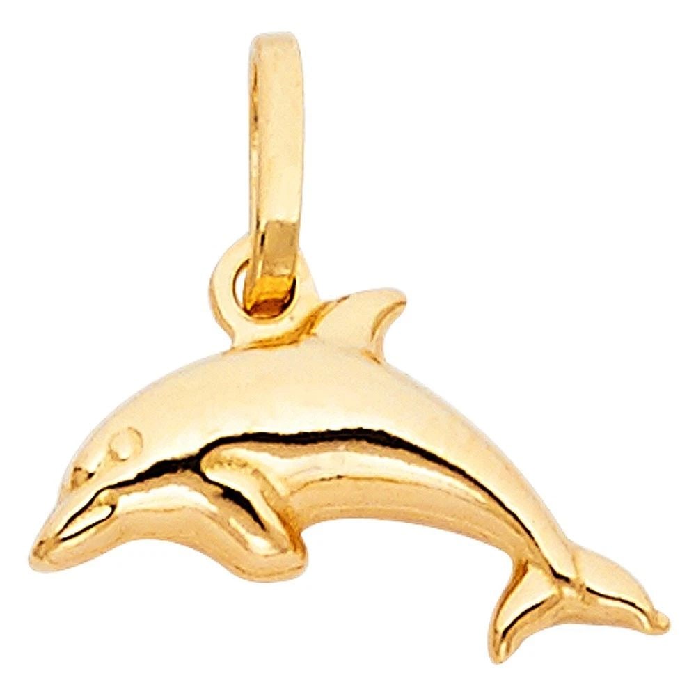 NEW 14K YELLOW GOLD HOLLOW DOLPHIN PENDANT (PT486): NEW 14K YELLOW GOLD HOLLOW DOLPHIN PENDANT (PT486)HOLLOW DOLPHIN PENDANT (PT486)NEW 14KYELLOW GOLDHeight : 13 mmWidth : 15 mmApx. WEIGHT : 0.7g