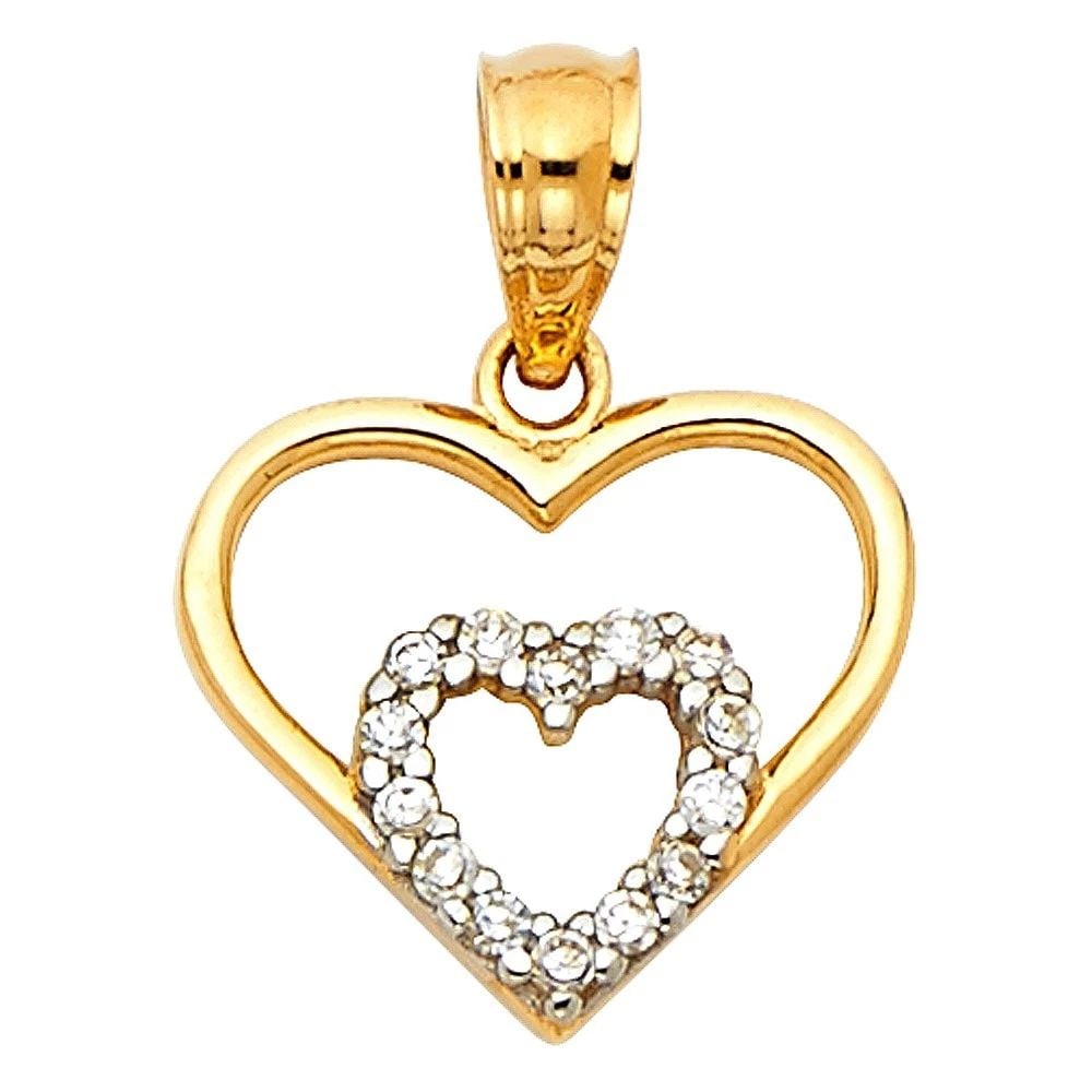 NEW 14K TWO TONE GOLD HEART PENDANT: NEW 14K TWO TONE GOLD HEART PENDANTHEART PENDANTNEW 14KTWO TONE GOLDHeight : 11 mmWidth : 13 mmApx. WEIGHT : 0.7g