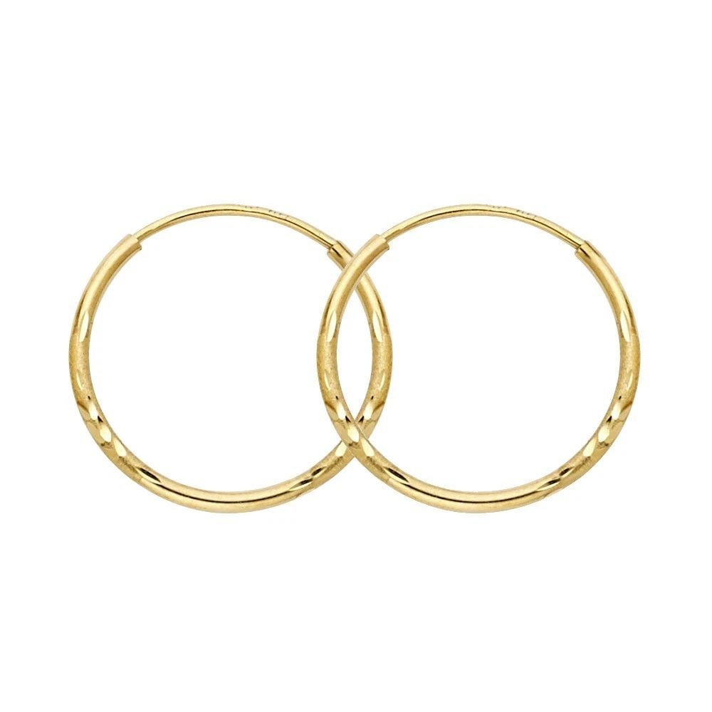NEW 14K YELLOW GOLD BUDDED DC 1.5MM ROUND TUBE HOOP EARRINGS (19MM): NEW 14K YELLOW GOLD BUDDED DC 1.5MM ROUND TUBE HOOP EARRINGS (19MM)BUDDED DC 1.5MM ROUND TUBE HOOP EARRINGS (19MM)NEW 14K YELLOW GOLDHEIGHT - 17 mmWIDTH - 17 mmApx WEIGHT - 0.5 g