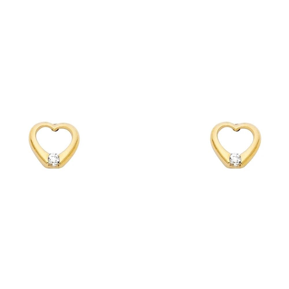 NEW 14K YELLOW GOLD HEART WHITE STUD EARRINGS: NEW 14K YELLOW GOLD HEART WHITE STUD EARRINGSHEART WHITE STUD EARRINGSNEW 14KYELLOW GOLD
