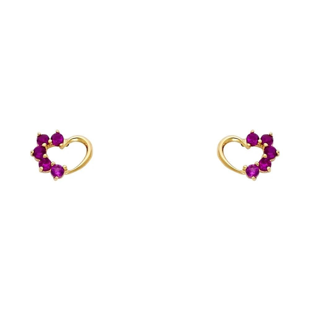 NEW 14K YELLOW GOLD HEART RED STUD EARRINGS: NEW 14K YELLOW GOLD HEART RED STUD EARRINGSHEART RED STUD EARRINGSNEW 14KYELLOW GOLD