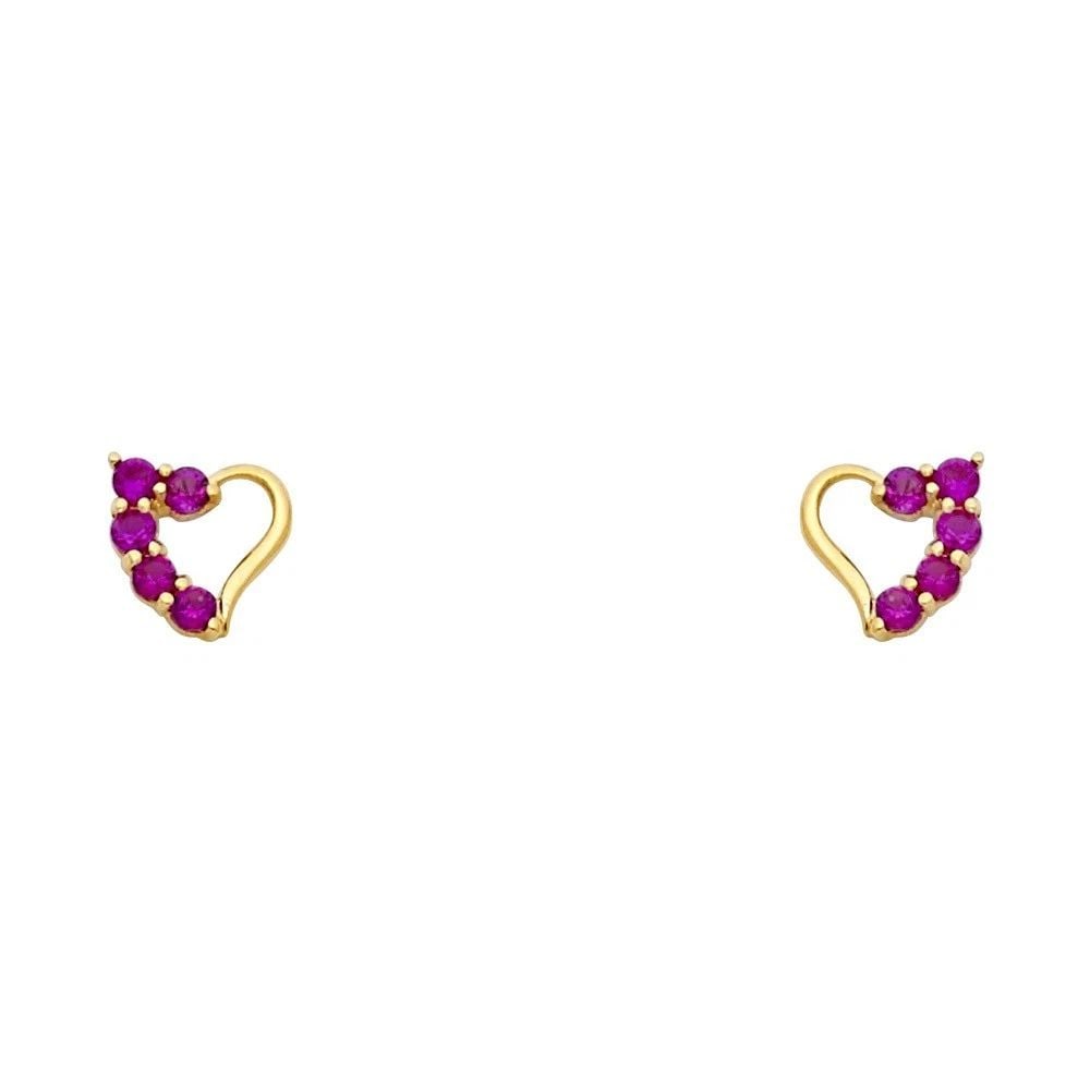 NEW 14K YELLOW GOLD HEART RED STUD EARRINGS (1 of 2)