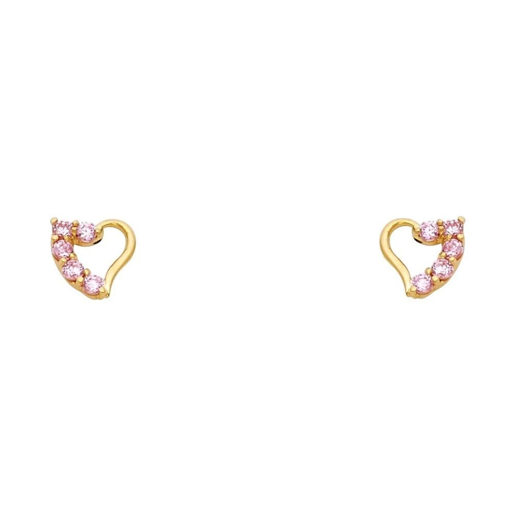 NEW 14K YELLOW GOLD HEART PINK STUD EARRINGS: NEW 14K YELLOW GOLD HEART PINK STUD EARRINGSHEART PINK STUD EARRINGSNEW 14KYELLOW GOLD