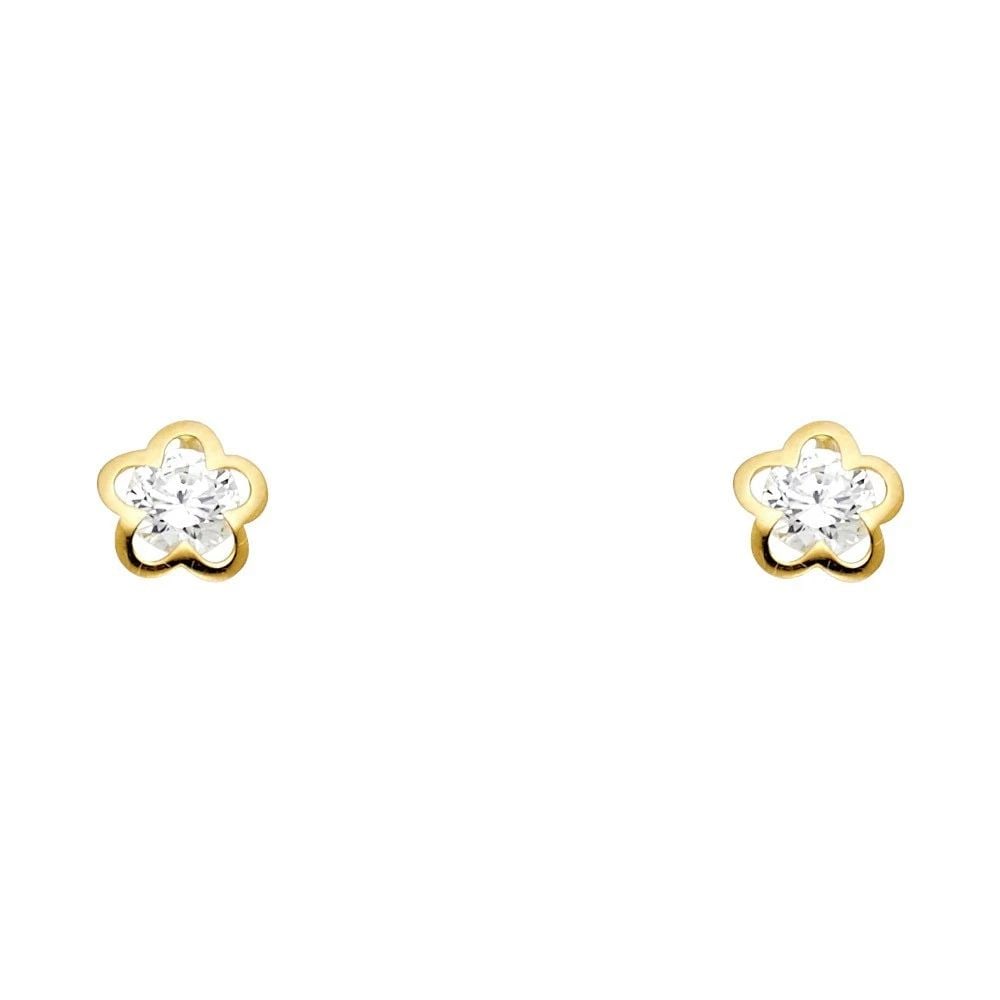 NEW 14K YELLOW GOLD FLOWER WITH ROUND STUD EARRINGS: NEW 14K YELLOW GOLD FLOWER WITH ROUND STUD EARRINGSFLOWER WITH ROUND STUD EARRINGSNEW 14KYELLOW GOLD