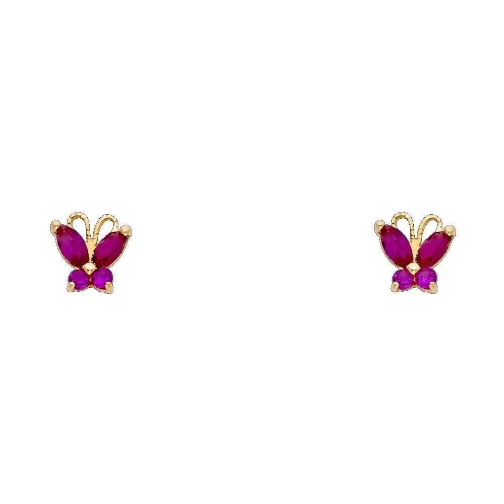 NEW 14K YELLOW GOLD BUTTERFLY RED STUD EARRINGS: NEW 14K YELLOW GOLD BUTTERFLY RED STUD EARRINGSBUTTERFLY RED STUD EARRINGSNEW 14KYELLOW GOLD