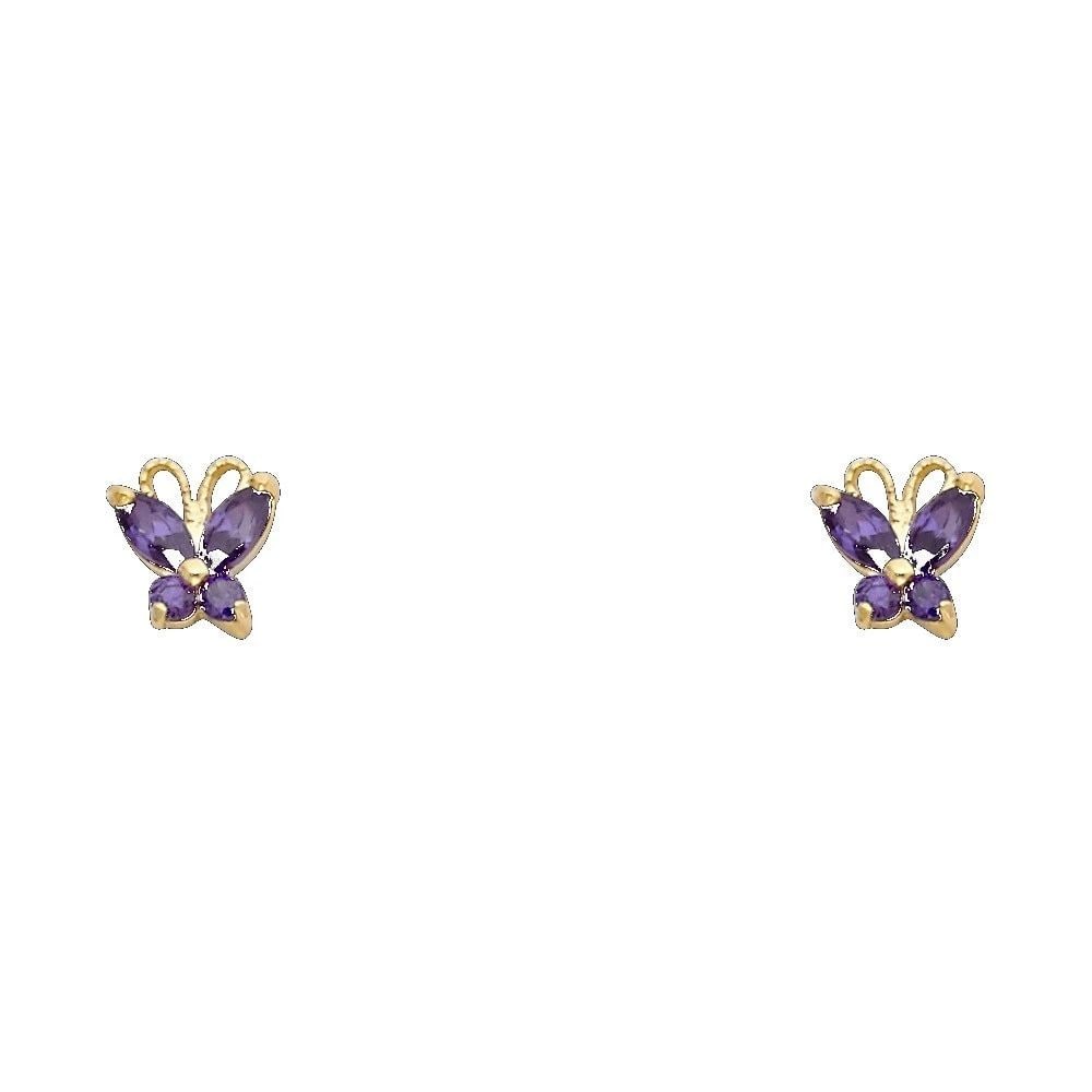 NEW 14K YELLOW GOLD BUTTERFLY PURPLE STUD EARRINGS: NEW 14K YELLOW GOLD BUTTERFLY PURPLE STUD EARRINGSBUTTERFLY PURPLE STUD EARRINGSNEW 14KYELLOW GOLD