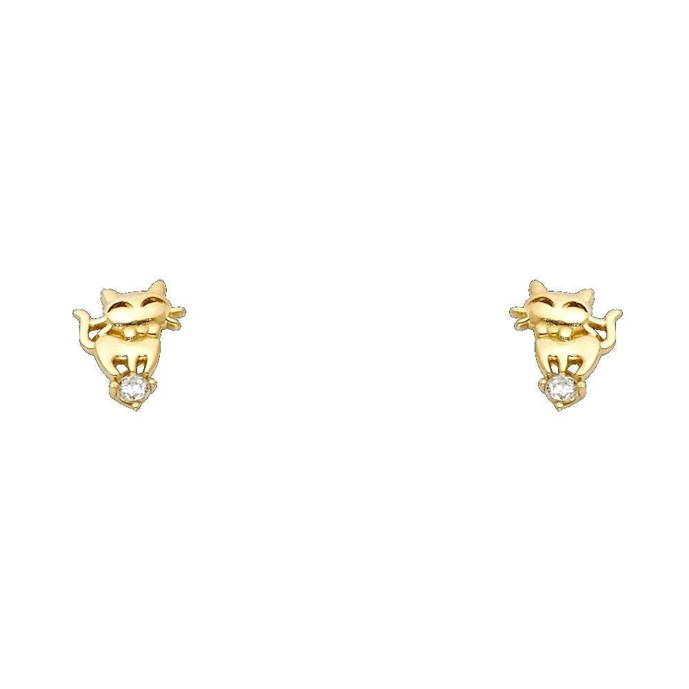 NEW 14K YELLOW GOLD CAT STUD EARRINGS WITH SCREW BACK: NEW 14K YELLOW GOLD CAT STUD EARRINGS WITH SCREW BACKCAT STUD EARRINGS WITH SCREW BACKNEW 14KYELLOW GOLD