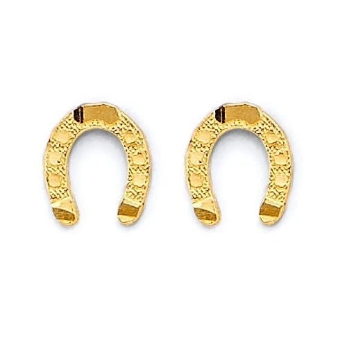 NEW 14K YELLOW GOLD HORSE SHOE PUSH BACK EARRINGS (1 of 2)