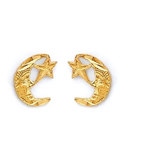 NEW 14K YELLOW GOLD MOON & STAR PUSH BACK EARRINGS (1 of 2)