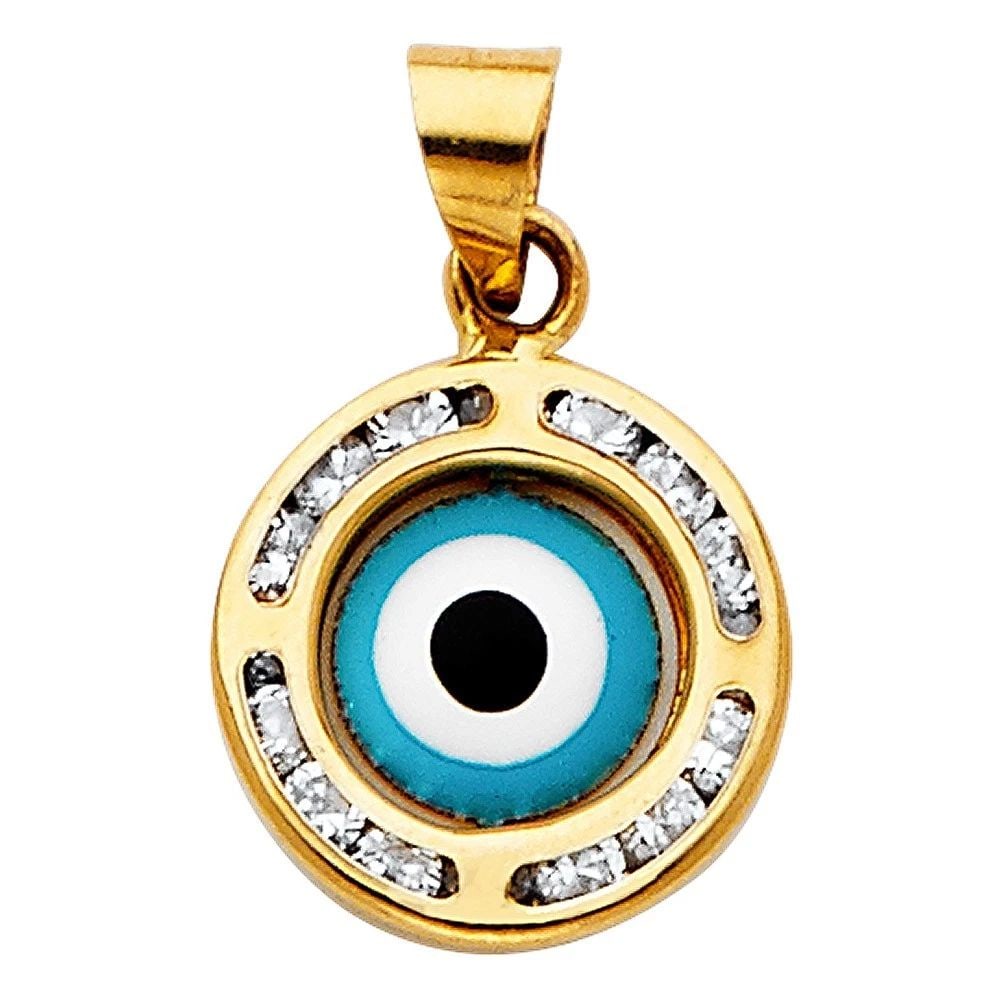 NEW 14K TRI COLOR GOLD EVIL EYE PENDANT: NEW 14K TRI COLOR GOLD EVIL EYE PENDANTEVIL EYE PENDANTNEW 14KTRI COLOR GOLDHeight : 11 mmWidth : 11 mmApx. WEIGHT : 0.7g