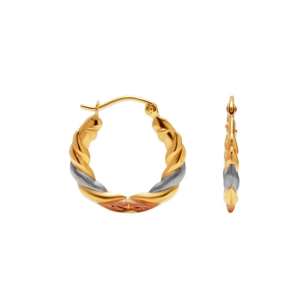 NEW 14K TRICOLOR GOLD HOLLOW BABY SHRIMP HOOP EARRINGS (1 of 2)