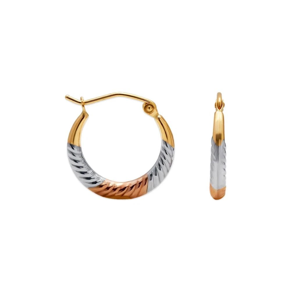 NEW 14K TRICOLOR GOLD HOLLOW BABY SHRIMP HOOP EARRINGS (1 of 2)