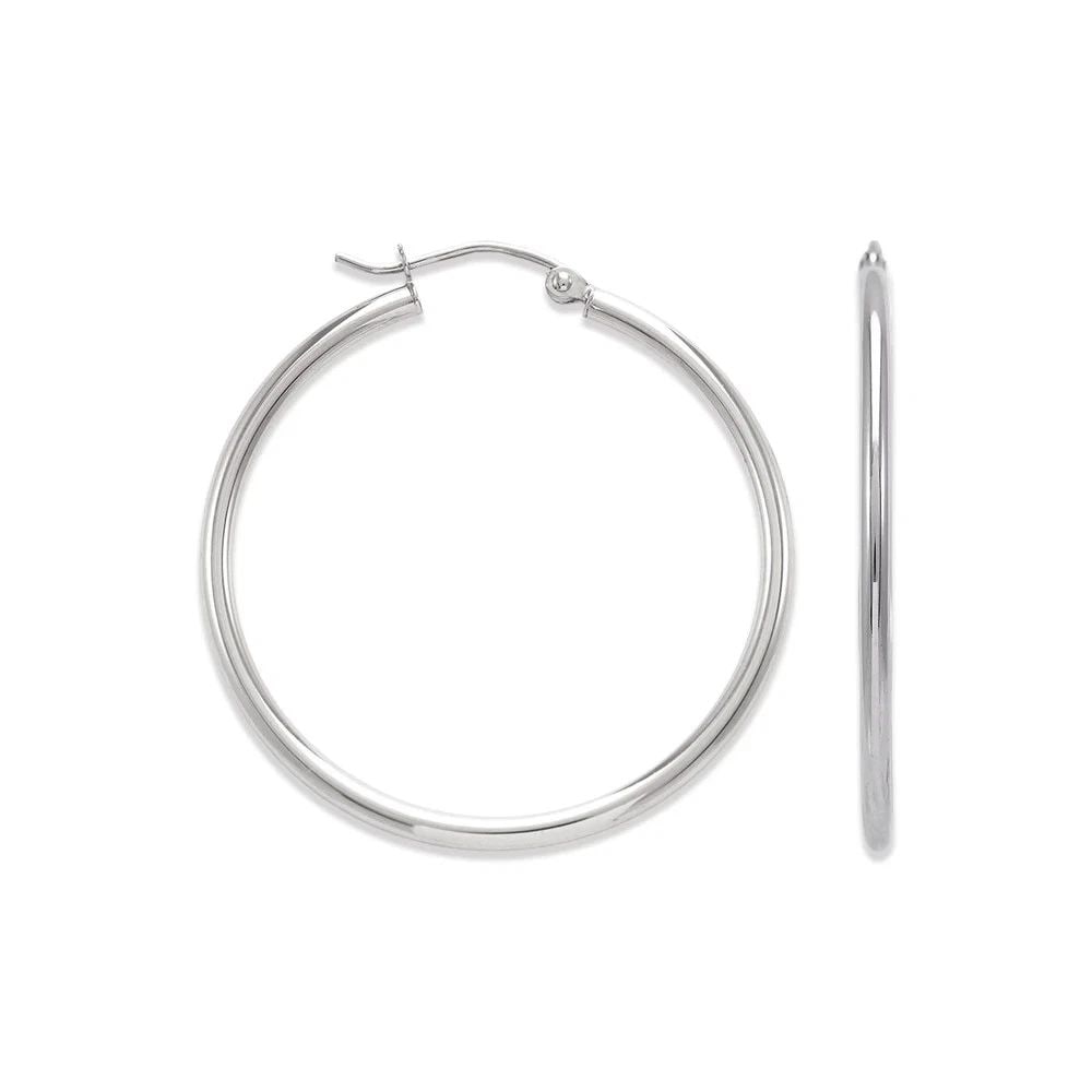 NEW 14K WHITE GOLD 2MM ROUND TUBE HOOP EARRINGS (1 of 2)