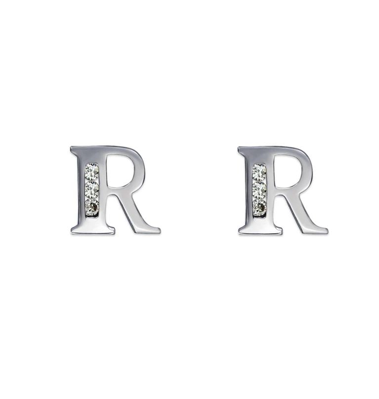 NEW 14K WHITE GOLD INITIAL "R" STUD EARRINGS (1 of 2)