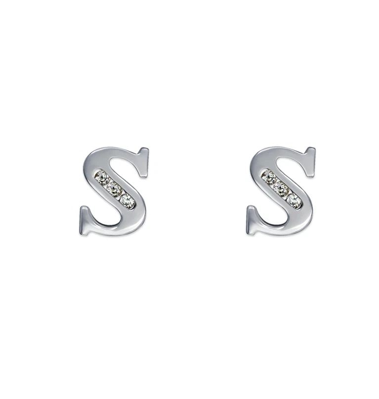 NEW 14K WHITE GOLD INITIAL "S" STUD EARRINGS: NEW 14K WHITE GOLD INITIAL "S" STUD EARRINGSINITIAL "S" STUD EARRINGSNEW 14KWHITE GOLDWidth: Approx. 5x7mmApx WEIGHT: 0.7g