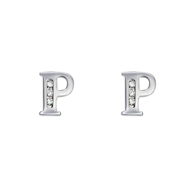 NEW 14K WHITE GOLD INITIAL "P" STUD EARRINGS: NEW 14K WHITE GOLD INITIAL "P" STUD EARRINGSINITIAL "P" STUD EARRINGSNEW 14KWHITE GOLDWidth: Approx. 5x7mmApx WEIGHT: 0.7g