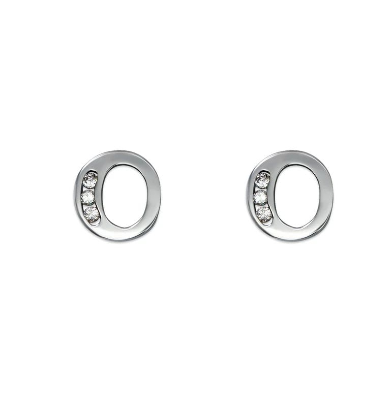 NEW 14K WHITE GOLD INITIAL "O" STUD EARRINGS (1 of 2)