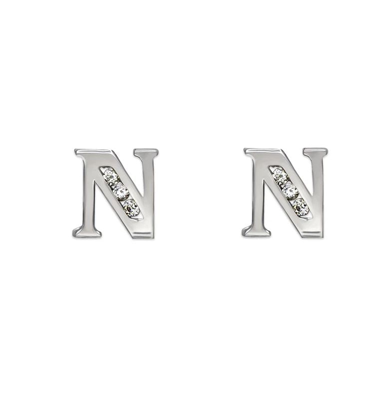 NEW 14K WHITE GOLD INITIAL "N" STUD EARRINGS (1 of 2)