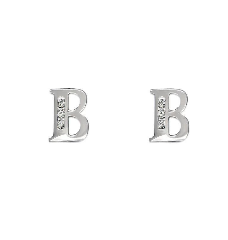 NEW 14K WHITE GOLD INITIAL "B" STUD EARRINGS: NEW 14K WHITE GOLD INITIAL "B" STUD EARRINGSINITIAL "B" STUD EARRINGSNEW 14KWHITE GOLDWidth: Approx. 5x7mmApx WEIGHT: 0.7g