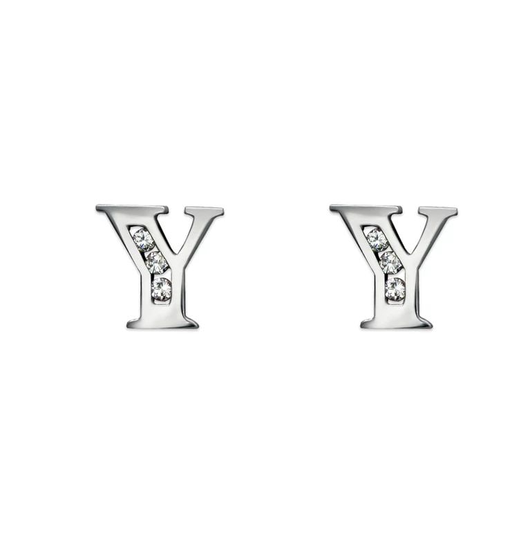 NEW 14K WHITE GOLD INITIAL "Y" STUD EARRINGS (1 of 2)