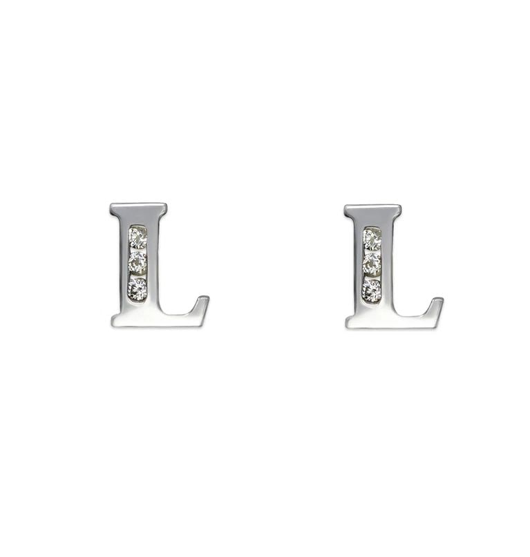 NEW 14K WHITE GOLD INITIAL "L" STUD EARRINGS: NEW 14K WHITE GOLD INITIAL "L" STUD EARRINGSINITIAL "L" STUD EARRINGSNEW 14KWHITE GOLDWidth: Approx. 5x7mmApx WEIGHT: 0.7g