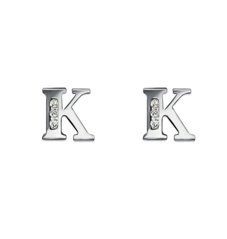 NEW 14K WHITE GOLD INITIAL "K" STUD EARRINGS (1 of 2)