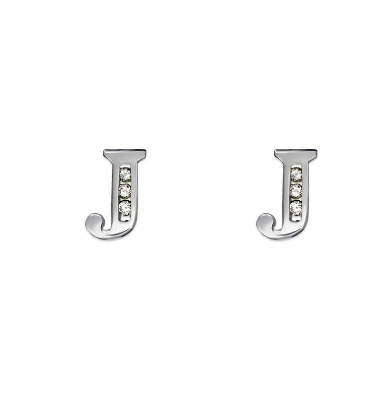 NEW 14K WHITE GOLD INITIAL "J" STUD EARRINGS (1 of 2)