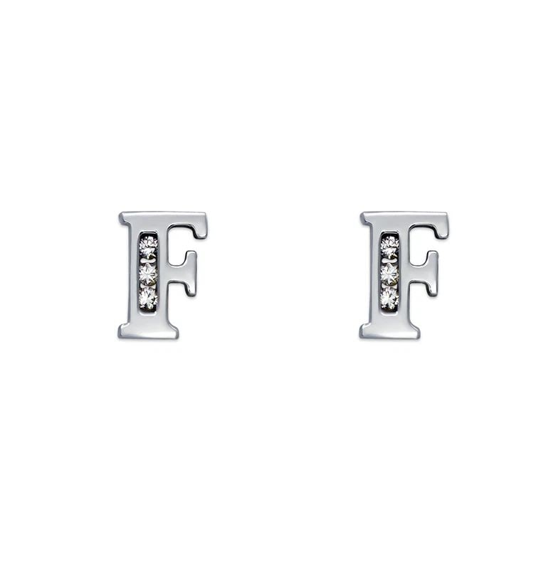 NEW 14K WHITE GOLD INITIAL "F" STUD EARRINGS: NEW 14K WHITE GOLD INITIAL "F" STUD EARRINGSINITIAL "F" STUD EARRINGSNEW 14KWHITE GOLDWidth: Approx. 4.5x7mmApx WEIGHT: 0.7g