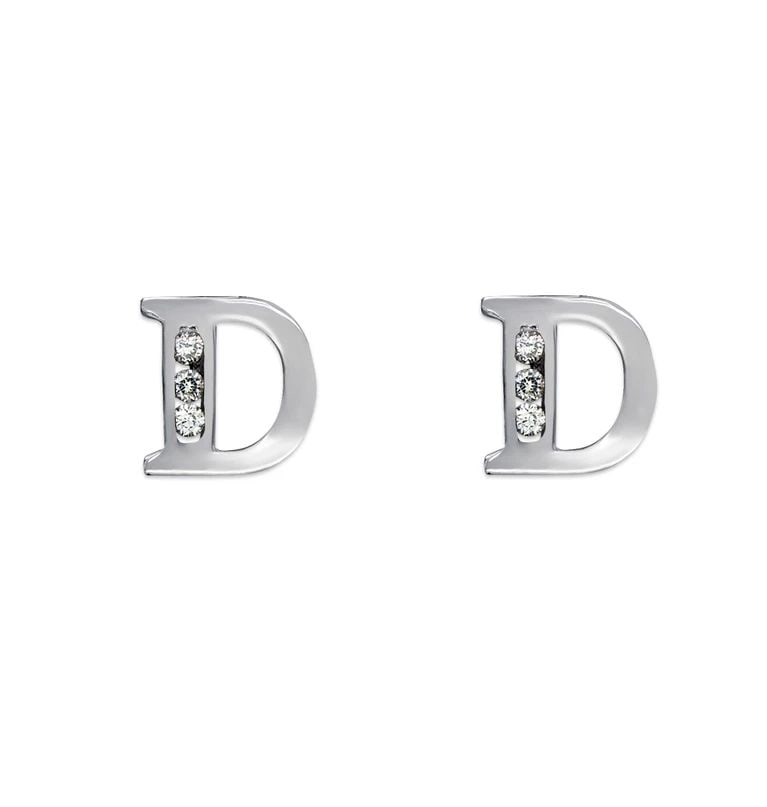 NEW 14K WHITE GOLD INITIAL "D" STUD EARRINGS (1 of 2)