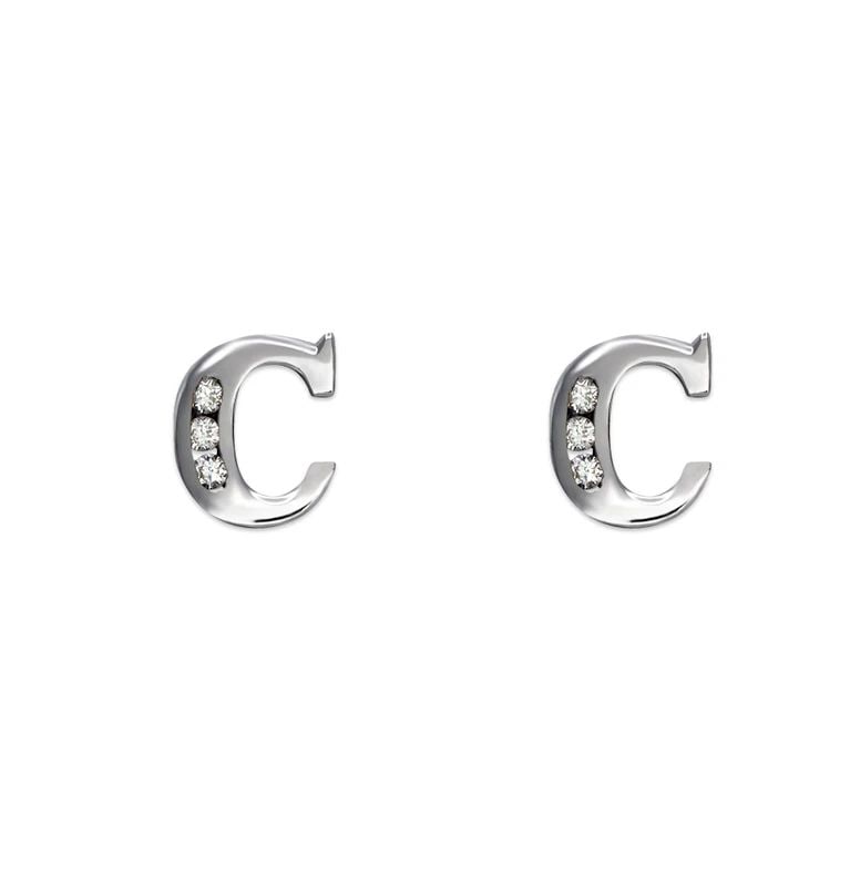 NEW 14K WHITE GOLD INITIAL "C" STUD EARRINGS: NEW 14K WHITE GOLD INITIAL "C" STUD EARRINGSINITIAL "C" STUD EARRINGSNEW 14KWHITE GOLDWidth: Approx. 5.5x7mmApx WEIGHT: 0.7g