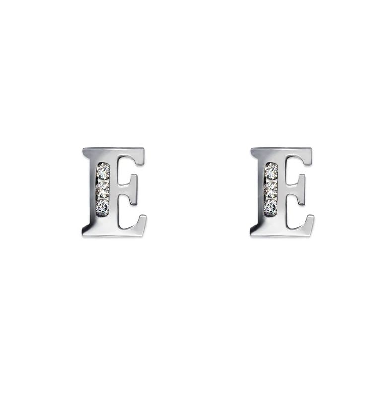 NEW 14K WHITE GOLD INITIAL "E" STUD EARRINGS (1 of 2)