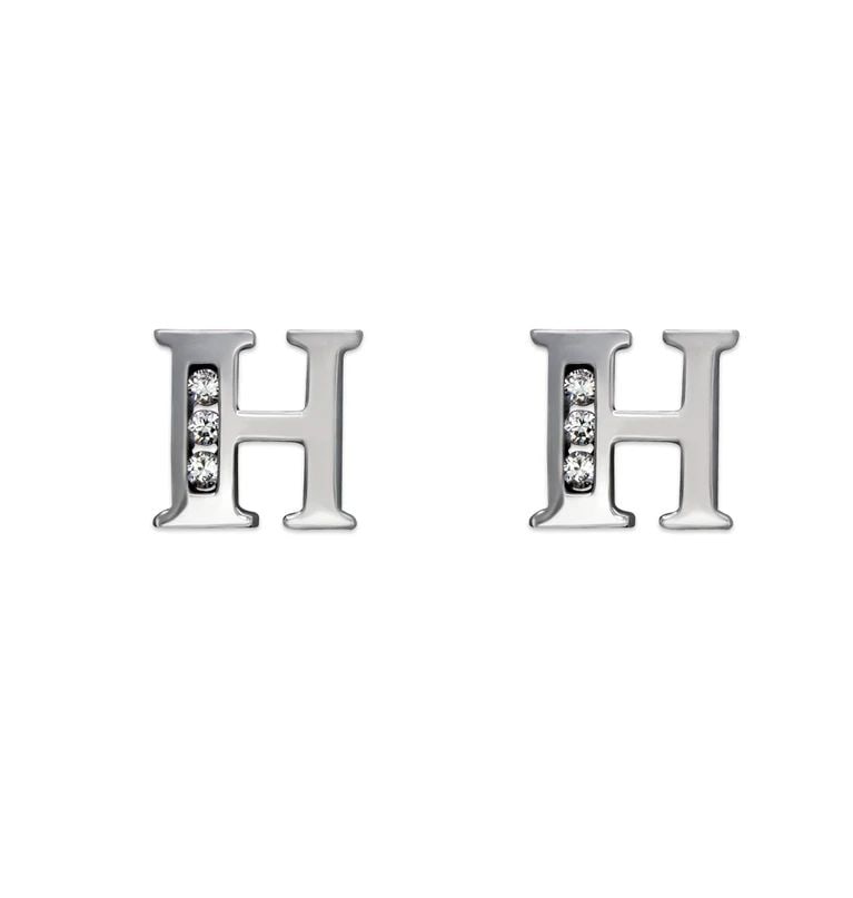 NEW 14K WHITE GOLD INITIAL "H" STUD EARRINGS: NEW 14K WHITE GOLD INITIAL "H" STUD EARRINGSINITIAL "H" STUD EARRINGSNEW 14KWHITE GOLDWidth: Approx. 7x7mmApx WEIGHT: 0.7g
