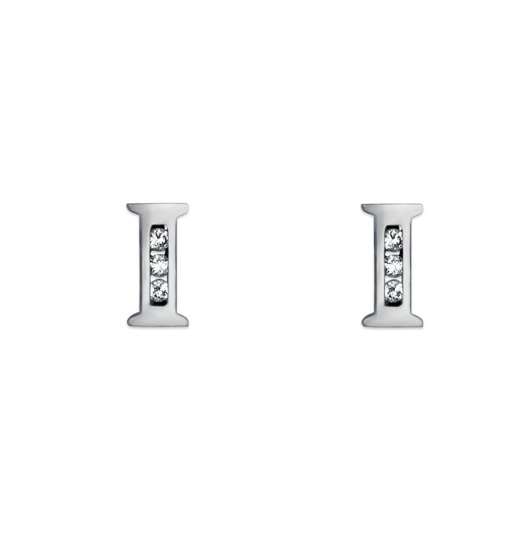 NEW 14K WHITE GOLD INITIAL "I" STUD EARRINGS (1 of 2)