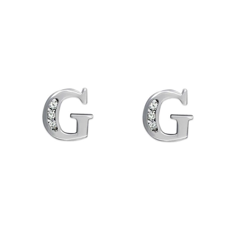 NEW 14K WHITE GOLD INITIAL "G" STUD EARRINGS (1 of 2)