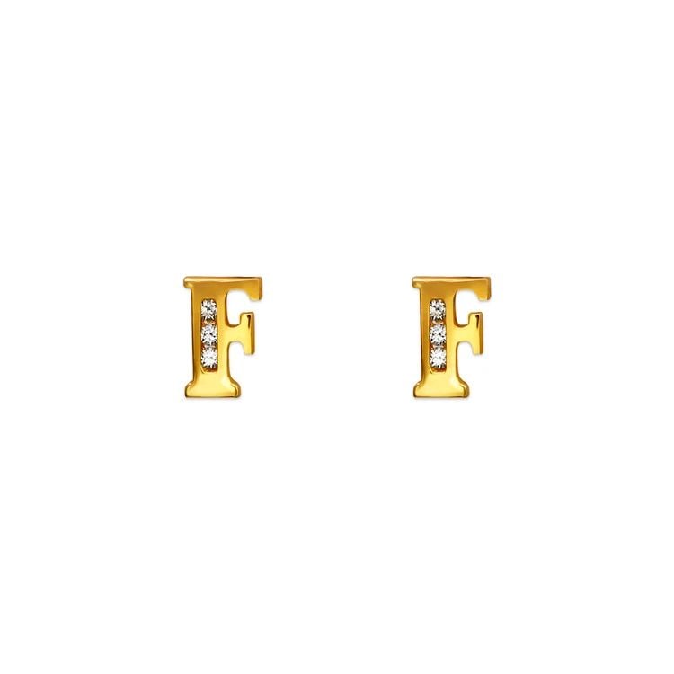NEW 14K YELLOW GOLD INITIAL "F" STUD EARRINGS: NEW 14K YELLOW GOLD INITIAL "F" STUD EARRINGSINITIAL "F" STUD EARRINGSNEW 14KYELLOW GOLDWidth: Approx. 4.5x7mmApx WEIGHT: 0.7g