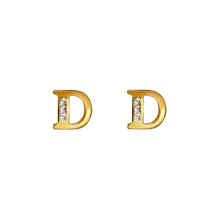 NEW 14K YELLOW GOLD INITIAL "D" STUD EARRINGS (1 of 2)