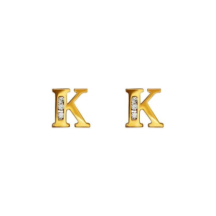 NEW 14K YELLOW GOLD INITIAL "K" STUD EARRINGS (1 of 2)